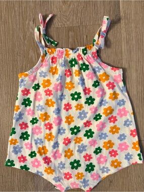 Old Navy Girl's Size 12-18 Months  White  Tank Romper  With Colorful Flowers